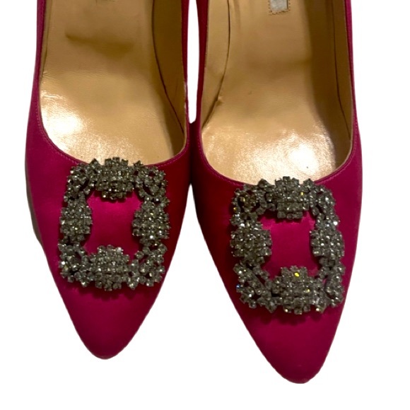 Magenta Raspberry Manolo Blahnik Hangisi Shoes Heels With Box - Picture 5 of 8